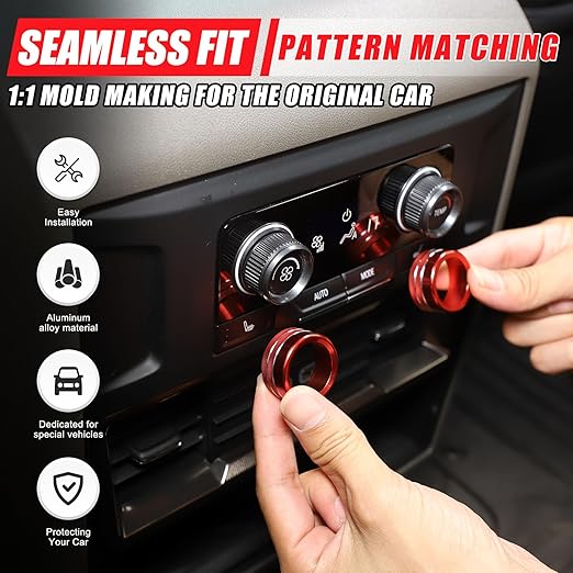 Air Conditioner Switch Control Button Knob Cover Compatible with 2024-2025 Hummer EV Accessories Rear Climate Control Knob Covers, Aluminum Alloy AC Decal Trim Rings Interior 2Pcs (Red) - Image 2