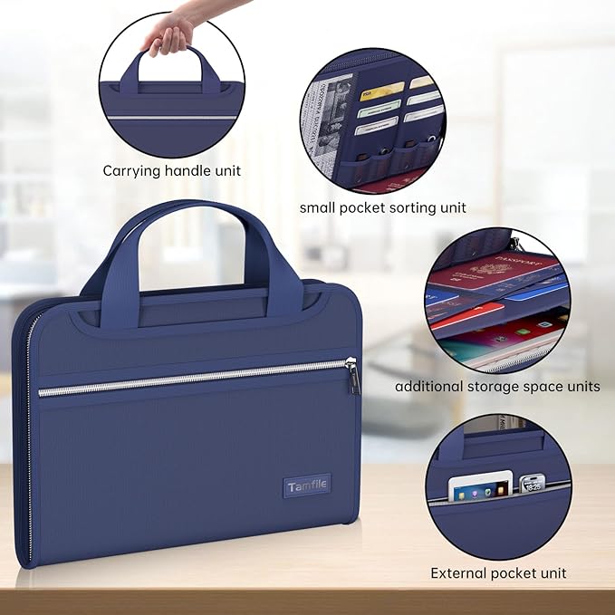 Tamfile Fireproof Accordion File Organizer with Handle, 13 Pocket Colorful Expanding File Folder with Zipper & Labels, File Folder with Multi-Pockets Paper Organizer Folder for Letter A4 Files (Blue) - Image 4