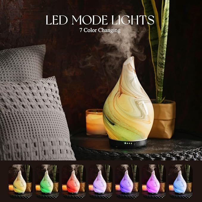 Porseme 280ml Essential Oil Diffuser Glass Color Changing Aroma Air Diffusers Aromatherapy Ultrasonic Cool Mist Humidifier 7 Running Hours Waterless Auto-Off for Sleeping, Yoga, Spa (Jupiter) - Image 2