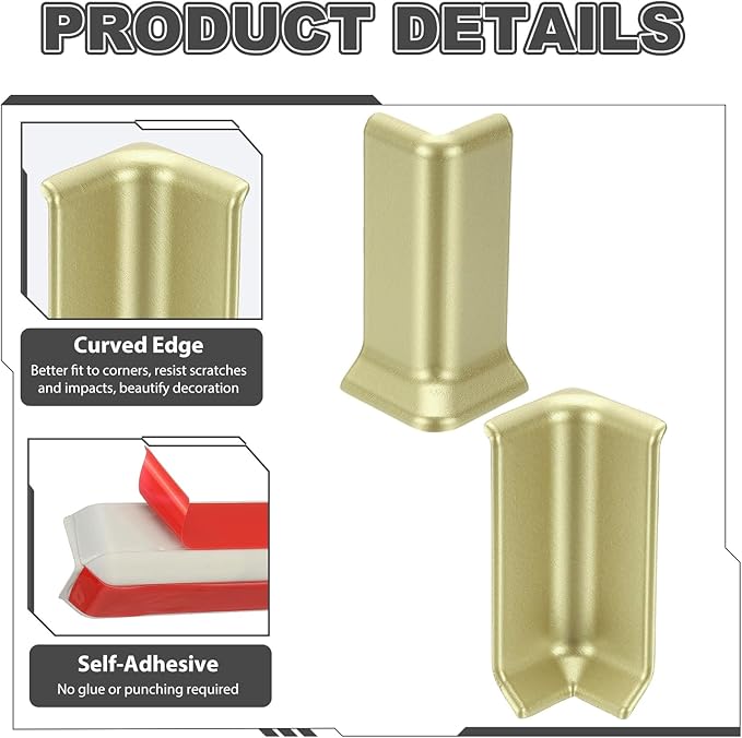 uxcell Self Adhesive Baseboard Corner Blocks, 3.23 Inch Wall Edge Corner Protector 3 Inside + 3 Outside Corners-Connector for Wall Floor Furniture Edge(Champagne) - Image 4