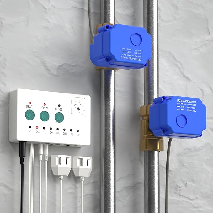 Water Leak Detector, Automatic Water Leak Alarm System, with 2X 3/4" NPT Shutoff Valves & 2 Sensors, Flood Prevention for Water Heater Laundry by Unknown
