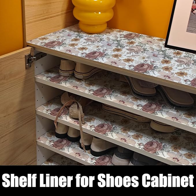 Floral Drawer Shelf Liners, 12IN x 20FT Non Adhesive and Strong Non-Slip Cabinet Drawer Shelf Liners for Kitchen Wire Fridge, Waterproof Shelf Liner,Easy to Clean - Image 7