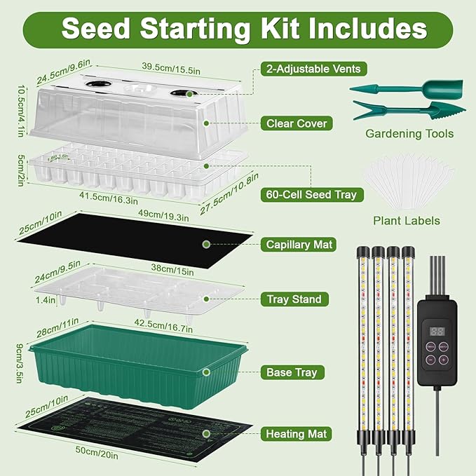 120-Cell Self-Watering Seed Starter Tray with Grow Light, Indoor Seed Starting Kit Trays with Heat Mat, Adjustable Brightness Plant Germination Trays Growing Kit with 4.13" Humidity Dome for Seed Grow - Image 2