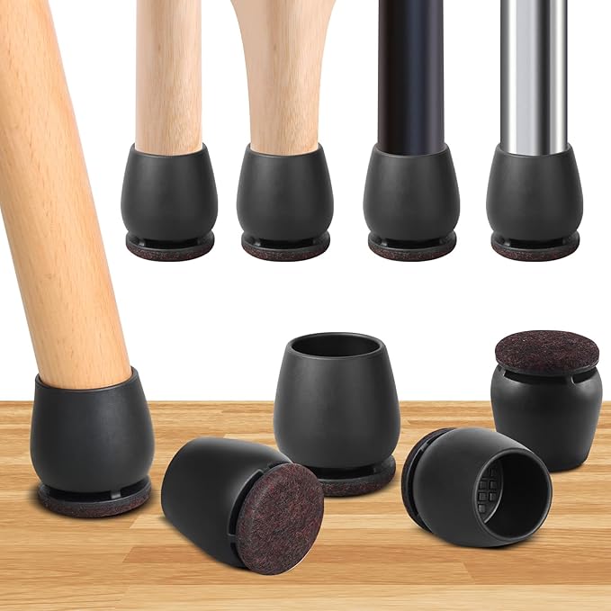16PCS Round Silicone Chair Leg Floor Protectors for Hardwood Floors, Felt Furniture Pads Covers Table Chair Leg Caps, Large Chair Sliders for Wood Floors, Anti-Scratches & Noise(Black, Fit:1.1"-1.4") by GAGUIUP
