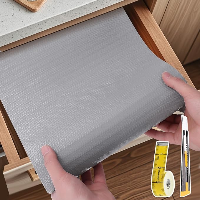 Shelf Liners for Kitchen Cabinets Non Adhesive Drawer Liner 23.6in x 20FT Pure Grey Thickened Shelf Liner Strong Non-Slip Easy to Clean for Tool Box Refrigerator with Knife and Tape Measure - Image 8