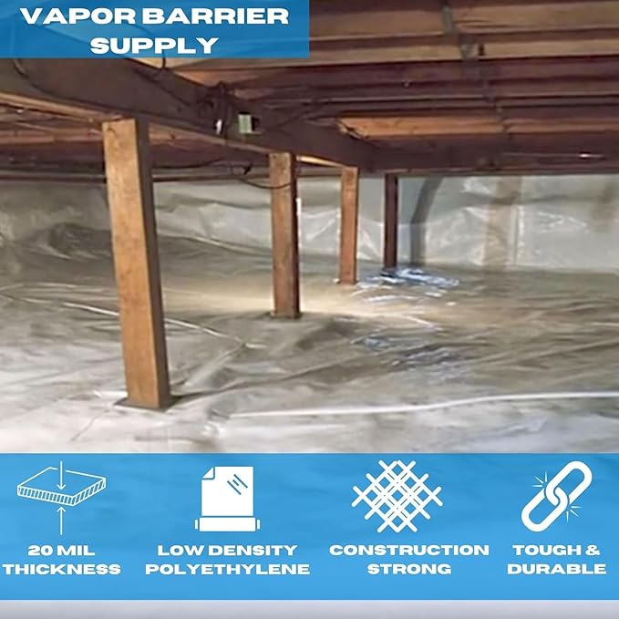 Vapor Barrier Supply - Black/White Plastic Sheeting - 20 mil - Dura Smooth, Thick Plastic Sheeting, Drop Cloth, Vapor Barrier Covering for Crawl Space, Low Density Polyethylene (6' x 125'), VBSDS20 - Image 2