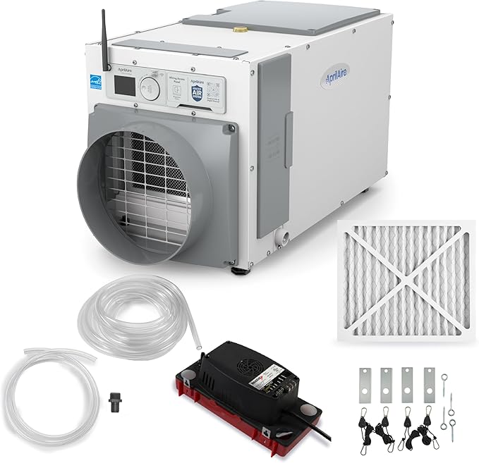 AprilAire E080W Smart Wi-Fi Whole-House Dehumidifier, 80-Pint ENERGY STAR Commercial Dehumidifier for Basement, Crawl Space & Home up to 4,400 Sq.Ft. with Pump, Drain Hose, Hanging Kit, MERV 11 Filter by AprilAire