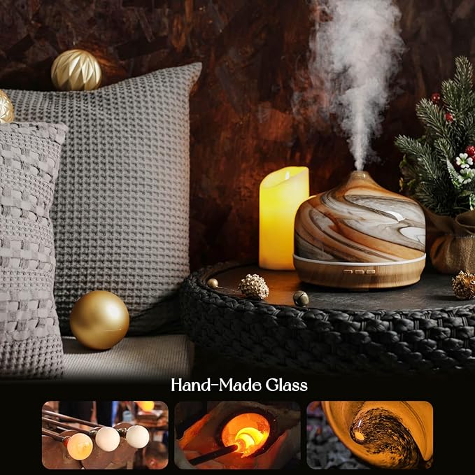 Porseme 500ml Glass Essential Oil Diffuser Aromatherapy Ultrasonic Cool Mist Humidifier 15-21 Running Hours Waterless Auto-Off Air Diffusers for Sleeping,Yoga,Office Working,Spa and Rest (Deep Desert) - Image 5