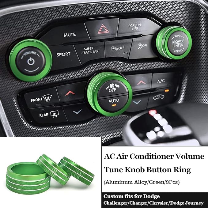 Auprite Climate Control Knob Covers for Challenger Accessories 2015-2023 2024, for Dodge Charger 2015-2023 2024, for Dodge Chrysler 300/300s 2015-2024,3Pcs Kit (Green) - Image 2