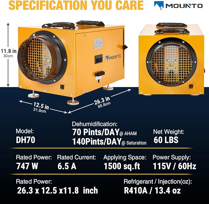 MOUNTO 140 PPD Crawl Space Dehumidifier – Commercial Basement Dehumidifier with Auto Defrost, Compact Design, cETL Listed - Image 4