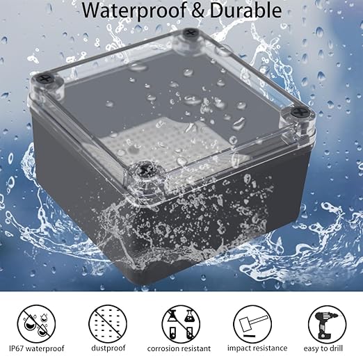 Junction Box,IP67 Waterproof ABS Black Project Box Clear Cover with Mounting Plate Electrical Box Enclosure for Outside Electronics 4.9 x 4.9 x 3inch(125x125x75mm) - Image 2
