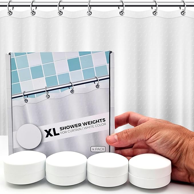 XL & Extra Heavy Powerful Anti-Billowing Magnetic Shower Curtain Weights for Splash-Free Bath Experience - 360° Silicone Wrapped - Will Never Rust - Prevent Curtain from Blowing | 4 XL Pairs | White by HMmagnets