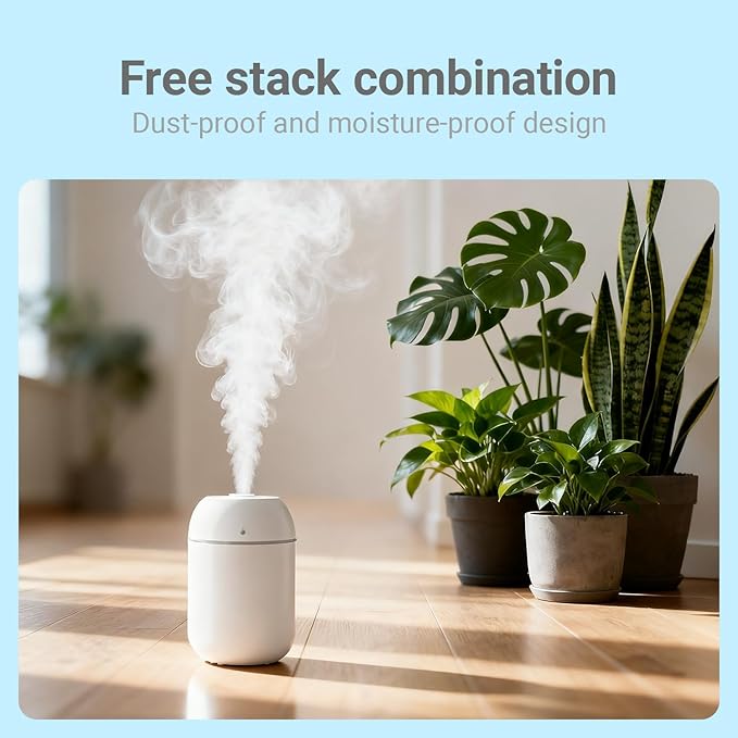 3 Pcs 330ml Small Cool Mist Humidifiers for Bedroom Indoor,Personal Mini Air Humidifier Easy Clean for Plants,Vaporizer for Congestion Portable,Desk Humidifiers for Office Bedside Nightstand Home - Image 4