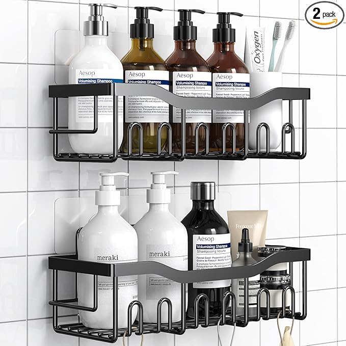 Shower Caddy 2 Pack,Adhesive Shower Organizer for Bathroom Storage&Home Decor&Kitchen organizers and storage,No Drilling,Large Capacity,Rustproof Stainless Steel Bathroom Organizer,Bathroom Decor Sets by EUDELE
