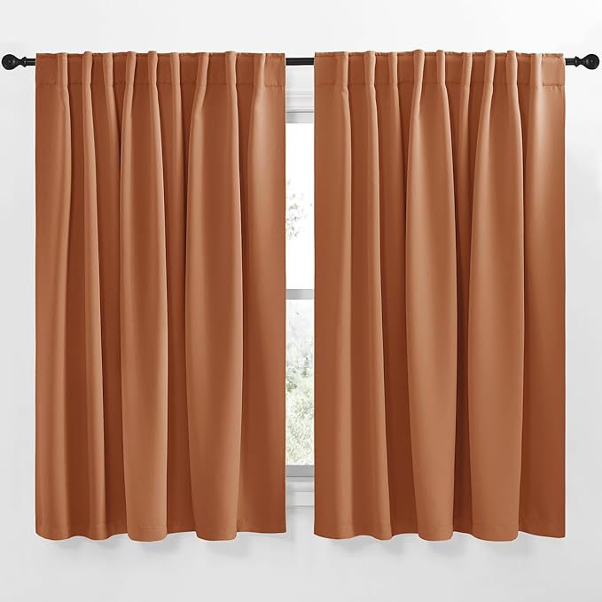 NICETOWN Blackout Curtain Panels Window Draperies - (Burnt Orange Color) 62x63 inch, 2 Pieces, Insulating Room Darkening Blackout Drapes for Doorway Shower Bathroom Laundry Room Bifold Door by NICETOWN
