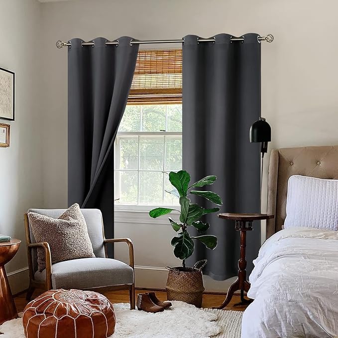 BGment Thermal Insulated 100% Blackout Curtains for Bedroom with Black Liner, Double Layer Full Room Darkening Noise Reducing Grommet Curtain (38 x 84 Inch, Dark Grey, 2 Panels) - Image 2
