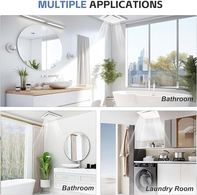 Bathroom Fan Ceiling Mount Exhaust Ventilation,141 CFM 0.7 Sones,4 Inches Duct,White,Very Quiet Ventilation and Exhaust Fan - Image 6