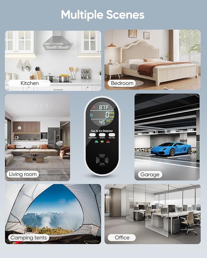 5-in-1 Carbon Monoxide Detectors, Natural Gas Leak Detector, Plug-in & Battery Backup Co Detector, HD Digital Display, CO Gas Temp Humidity Sensor, 3-Pcs, Black - Image 6