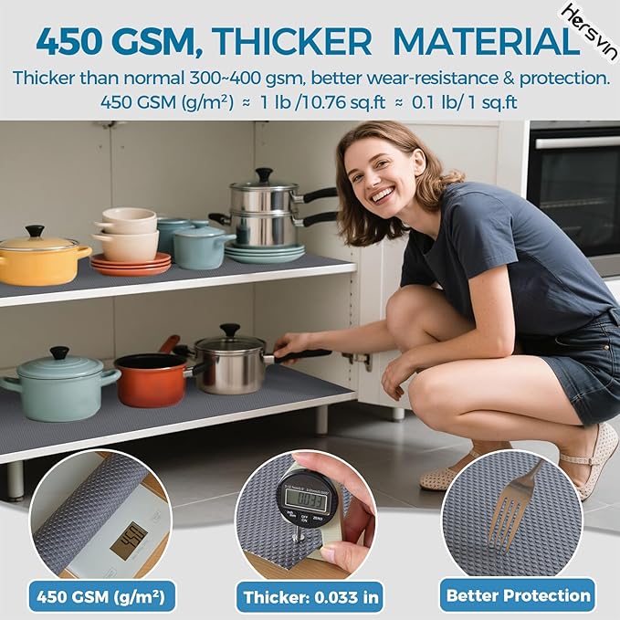 Hersvin Shelf Liners, 20in x 20ft Kitchen Drawer Mats, Non-Adhesive EVA Cupboard Protector, Cabinet Lining (Dark Gray/Dot) - Image 2