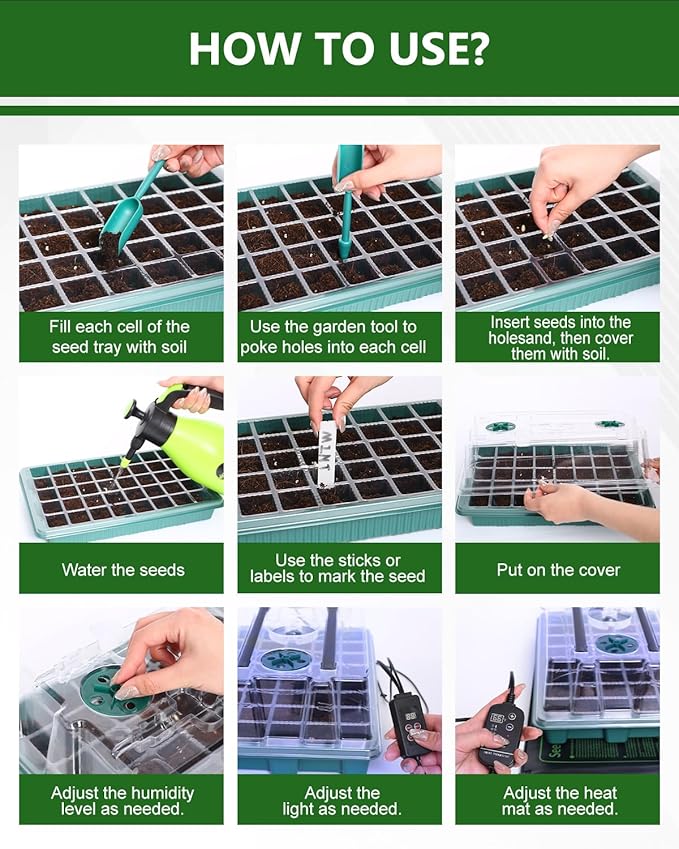 joyhalo 40 Cell Seed Starter Kit with Grow Light and Graphene Heating Mat, Reusable Seed Starter Tray with Higher 4.7”Humidity Domes, Garden Plant Germination Station - Image 7