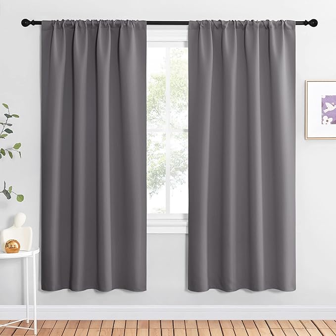 NICETOWN Blackout Curtains 72 for Office - 3 Pass Microfiber Noise Reducing Thermal Insulated Solid Rod Pocket Blackout Window Panels/Drapes (2 Panels, 42 x 72 Inch, Gray) by NICETOWN