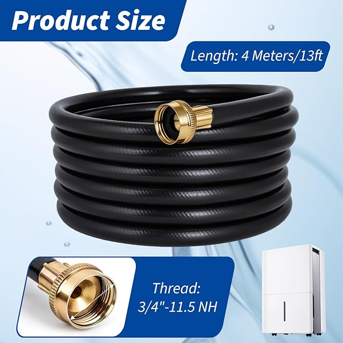 13FT Dehumidifier Drain Hose Compatible with Midea, Drain Hose for Dehumidifier with 3/4 Inch FHT Connector, Rust-Free Brass Fittings for No-Leakage Connection, Kink-Free, Fits for Most Dehumidifiers - Image 6