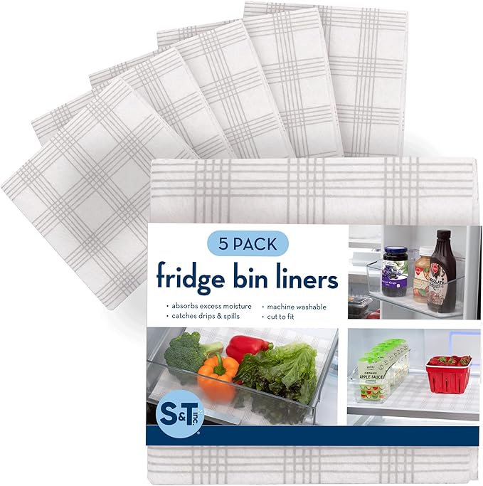S&T INC. Fridge Liners, Shelf Liners for Kitchen Cabinets and Storage Bins, Non Adhesive Refrigerator Liners, Washable and Absorbent, 12 Inch x 24 Inch, Plaid, 5 Pack by STINC