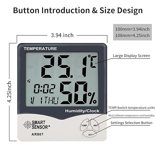 Digital Hygrometer Indoor Thermometer Room Temperature and Humidity Monitor Outdoor Mini Hygrometer Indoor Humidity Meter Gauge Humidity Gauge for Home Office-AR807 - Image 4