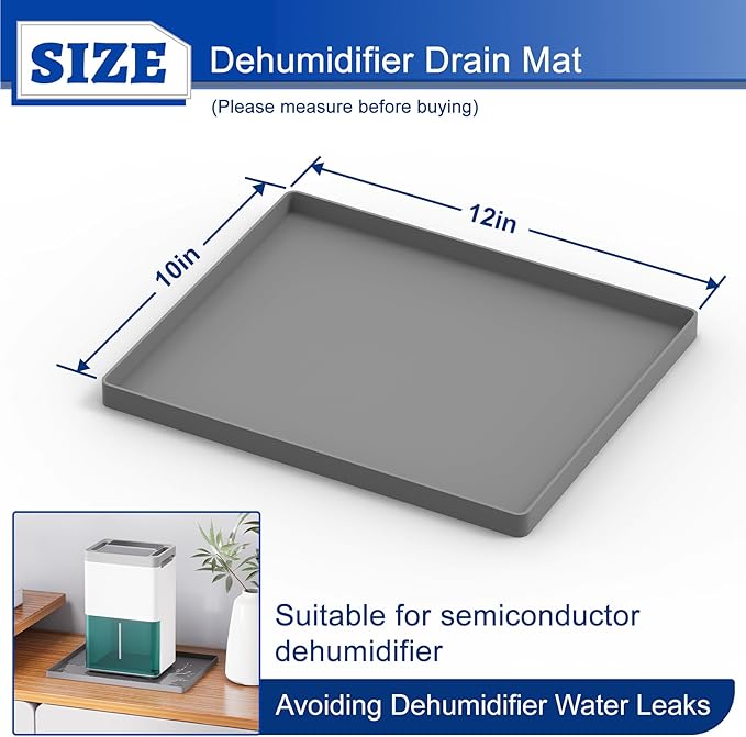 Dehumidifier Mat for Home Dehumidifiers, Mini Dehumidifier Drain Pan Prevent Leaks, Waterproof De humidifier Tray, Non-Slip Drain Mat Prevents Water from Pooling Underneath, Grey, 12"x10" - Image 2