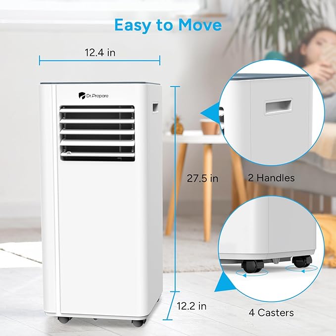 DR.PREPARE 8,000 BTU Portable Air Conditioner, Cooling, Dehumidifier, Fan & Sleep Modes 4-in-1 Portable AC w/Remote Control & 67'' Window Kit, Cools Up To 300 sq. ft, 1-24H Timers - Image 7