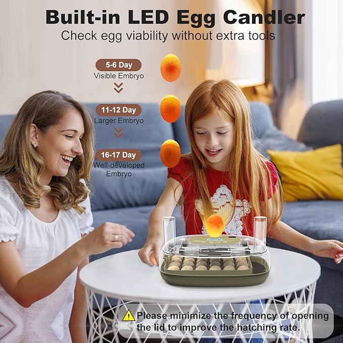 Incubators for Hatching Eggs,Smart 24 Egg Incubator with Automatic Egg Turning and Humidity Control,High Hatch Rate Incubator for Chicken Duck Quail Goose,Home Classroom and Farm (Brown) - Image 7