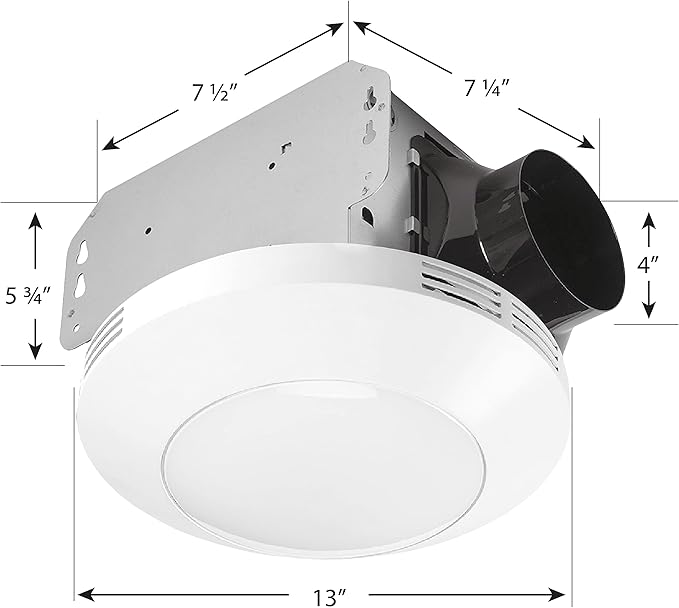 Homewerks 7117-01-WH Bathroom Integrated LED Light Ceiling Mount Exhaust Ventilation 1.1 Sones 80 CFM, Bath Fan White - Image 2