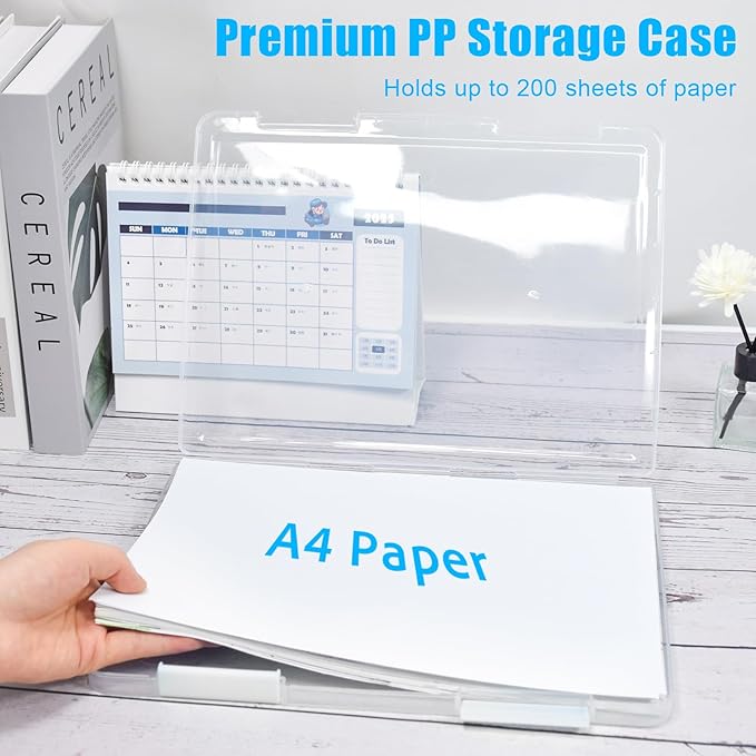 SAYEEC Portable Project Case A4 Plastic Transparent File Storage Box for 8.5"x11" Paper Slim Photo Art Craft Storage Container Scrapbook Document Organizer Magazine Protector for Office School (White) - Image 5