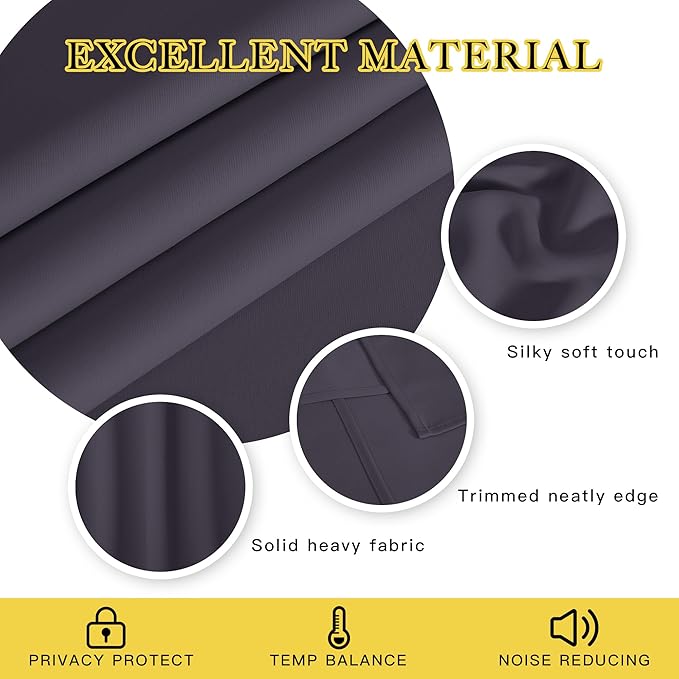 NICETOWN Greyish Purple Blackout Curtains 84 inch Length, Grommet Top Room Darkening Drapes for Bedroom Living Room, Light Blocking Window Covering for Privacy (W66 x L84 Inch, 1 Panel) - Image 2