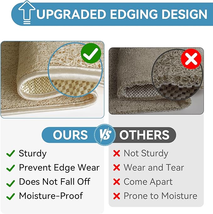 Non Slip Shower Mat Bathtub Mat 20x32 Inch, Quick Dry Bath Mat with Drain, Soft PVC Imitation Loofah Foot Scrubber Bath Mats for Bathroom Tub Shower Floor, Hangable & Hook Included, Beige - Image 6