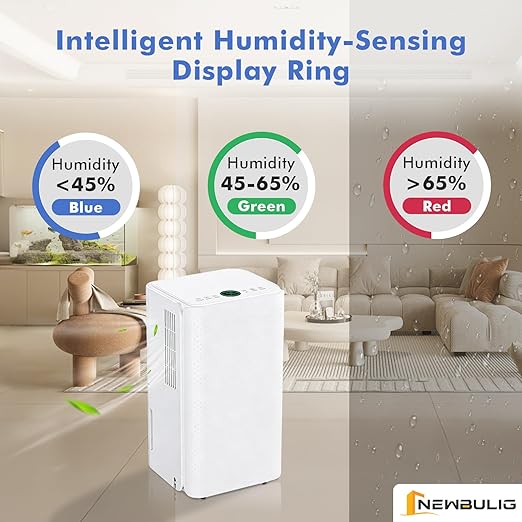 NEWBULIG 30Pints Dehumidifier with Drain Hose, 2,000 Sq.Ft Dehumidifier for Basement, 0.53 Gallon Tank, Low 38dB, Smart Humidity Ring, Ideal Whole House Humidity Remover for Home, Bedroom & Bathroom - Image 4