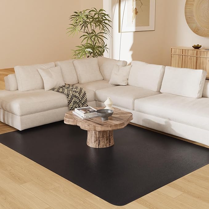 6'×9' Black Floor Mat for Under Kitchen Table, Waterpoof Easy Cleaning Plastic Area Rug Protector Cover, No Spill Easy Flat Floor Protector for Living Room, Art Studio by Unknown