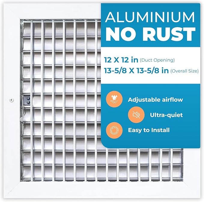 Aluminum 12 x 12 Inch Air Vent Covers Wall AC Grille – Premium Register Vent Cover – Durable Rustproof Aluminum Wall Vent – Multi-Shutter Damper – Individually Adjustable Front Blades, White by Air360