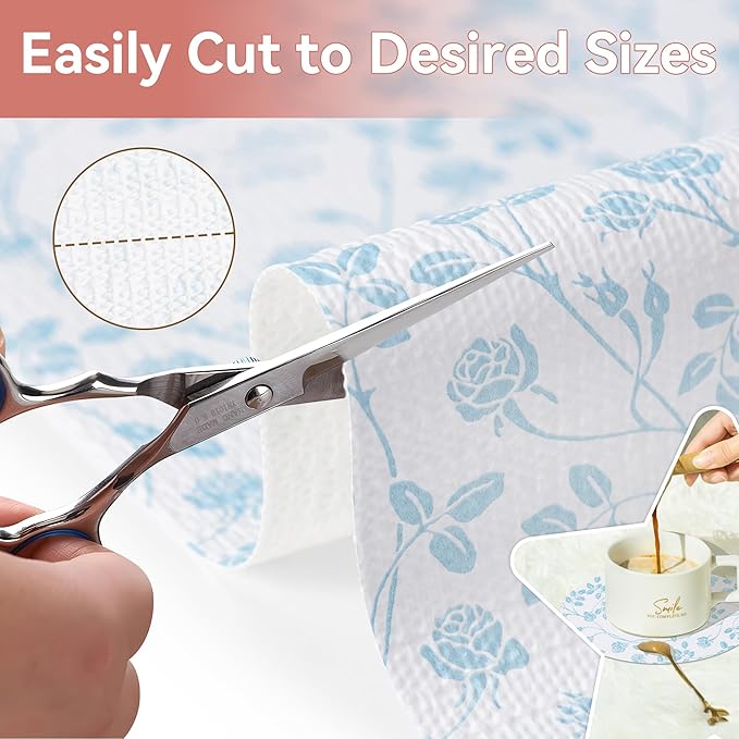 RAY STAR Shelf Liner, Non Adhesive Wisteria Blue Floral Kitchen Cabinet Liner for Pantry Drawer Vanity, Strong Grip Non Slip, Shelf Liners for Kitchen Cabinets Cupboard 18 Inch x 8 FT (4 Rolls) - Image 4