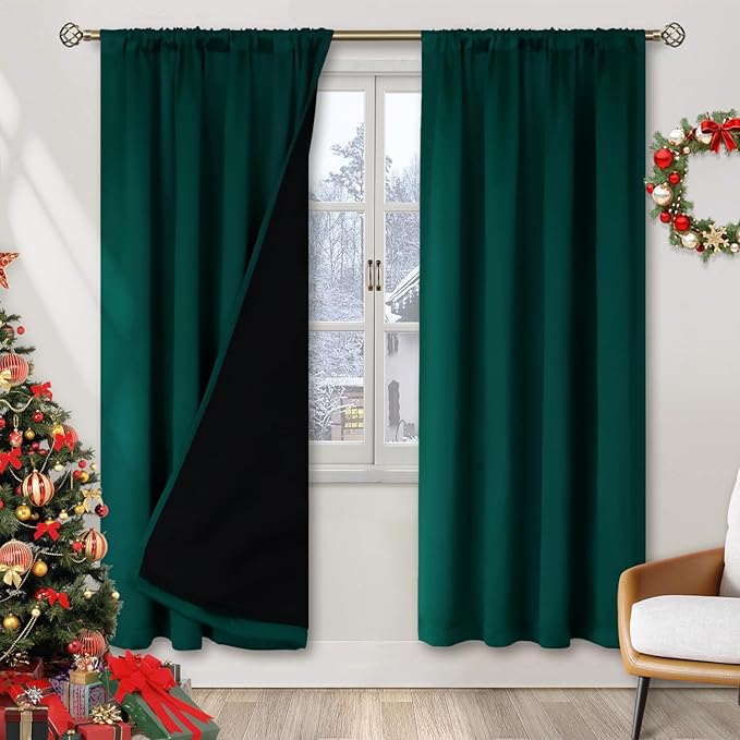 BGment Full Blackout Curtains for Living Room 72 Inch Length 2 Panels Set, Christmas Thermal Insulated Room Darkening Soundproof Rod Pocket Window Curtains for Bedroom, 52 Inch Wide, Emerald by BGment