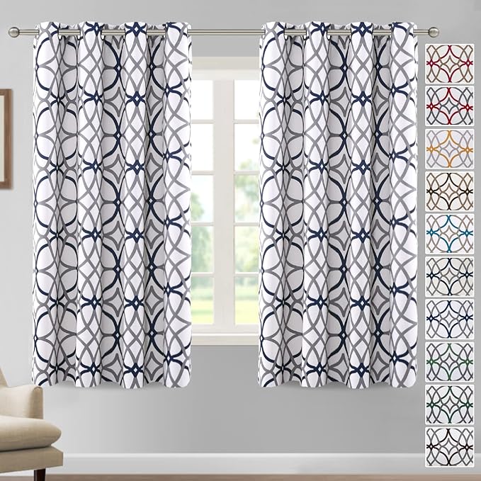H.VERSAILTEX Blackout Curtains Printed Design 63 Inch Length 2 Panels Set Thermal Insulated Curtains for Bedroom Living Room Geometric Modern Grommet Window Drapes - Dark Denim and Grey by HVERSAILTEX