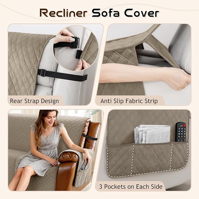 Arfntevss Waterproof Recliner Sectional Couch Covers for Reclining Sectional L Shape Sofa Cover Non Slip Washable Recliner L Shaped Slipcover Sets for Dog Furniture Protector (5 Seater, Camel) - Image 4