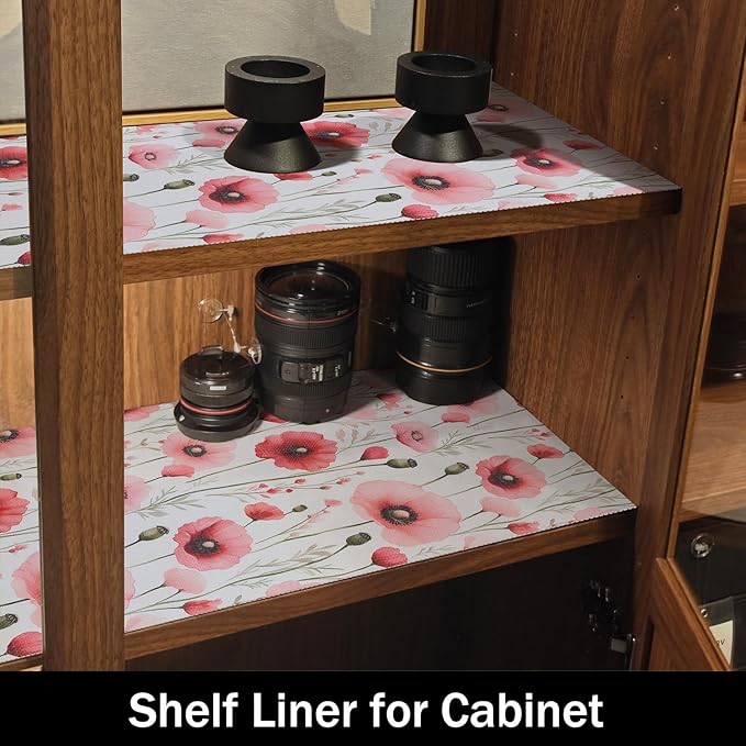 Floral Shelf Liners Strong Non-Slip and Non Adhesive Shelf and Drawer Liners for Kitchen Cabinet Wire Fridge, Waterproof Shelf Drawer Liner,Easy to Clean,12IN x 10FT,Red - Image 7