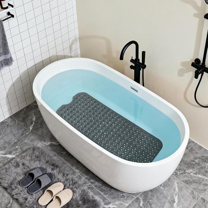 Anti-Slip Bathtub Shower mat, 39.3×15.7 inch（Approximately 100 × 40cm） Soft Oversized Machine Washable Non-Slip Bathtub mat with Drainage Holes, Bathroom Floor Suction Cup.（1-Opaque Black） - Image 4