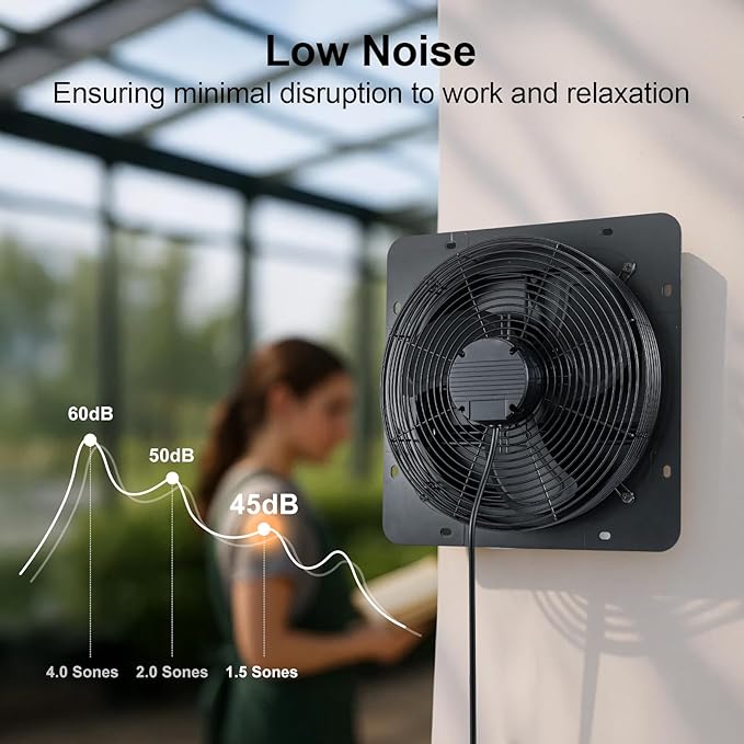 GROWNEER 14 Inch Shutter Exhaust Fan with Temperature Humidity Controller, 1700 CFM Remote Control Attic Fan, 10-Speed Adjustable Wall Mount Vent Fan for Green House, Garage, Shed, Attic - Image 5
