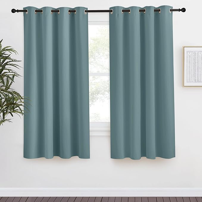 NICETOWN Blackout Greyish Blue Curtains & Drapes for Living Room, 1 Panel, W55 x L68, Thermal Insulated Solid Grommet Sound Reducing Energy Saving Window Treatments for Porch/Hall by NICETOWN