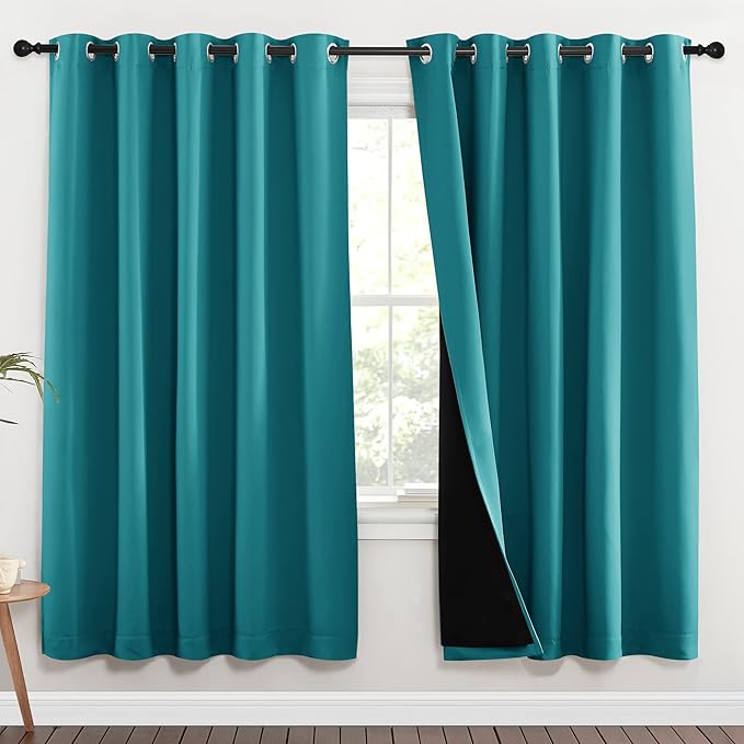 NICETOWN 100% Blackout Window Curtain Panels, Full Light Blocking Drapes with Black Liner for Nursery, 72-inch Drop Thermal Insulated Draperies (Peacock Teal, 2 Pieces, 70-inch Wide Per Panel) by NICETOWN