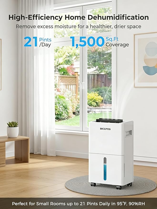 1500 Sq.Ft Dehumidifier for Basement with Drain Hose, 21 Pints Dehumidifiers for Home, Bathroom, Bedroom, Large Room, Continuous Drainage, Auto Defrost, Intelligent Humidity Control, 24H Timer - Image 2