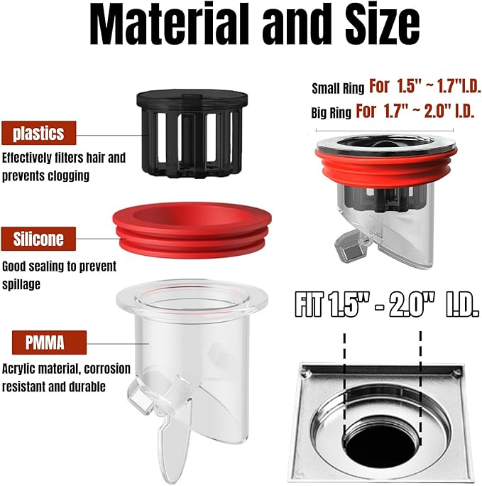 Odor Proof Floor Drain, Shower Drain Plus, Anti-Odor, Prevent Backflow, Prevent Odor Dispersion in Bathrooms, and Kitchens (Fit 1.5''-2.0'' Caliber) (1) - Image 4
