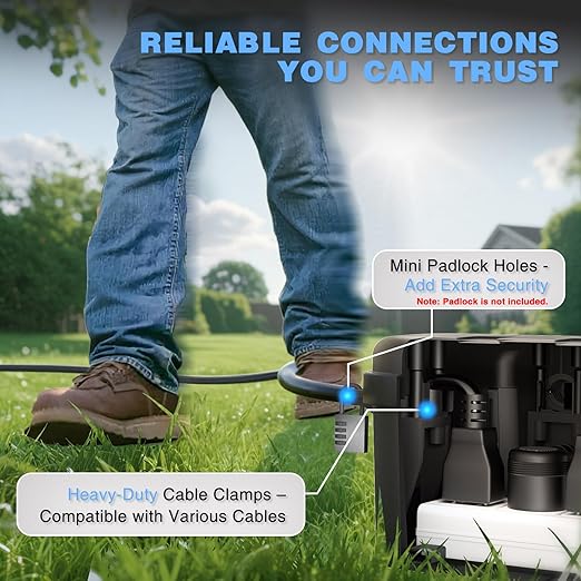 Flemoon Medium Outdoor Electrical Box (11.5x5.2x4 inch), IP54 Waterproof Extension Cord Cover w/6 Cable Entry Ports, Weatherproof Connection Box for Power Strip, Timer, Plug, Holiday Lights, Black - Image 8